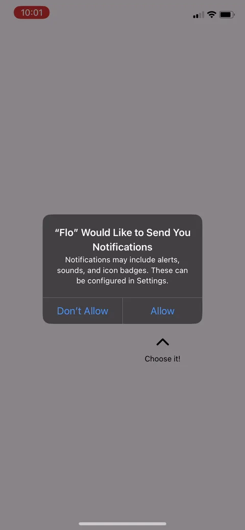 Flo onboarding screen 43: The notification system dialog fires right after the priming screen