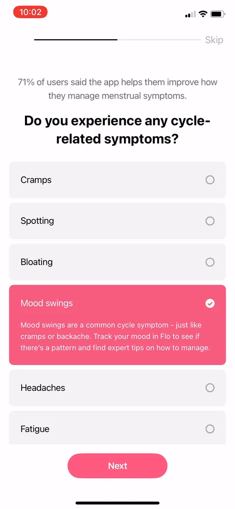 Flo onboarding screen 54