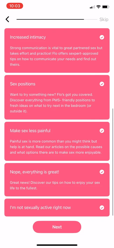 Flo onboarding screen 96