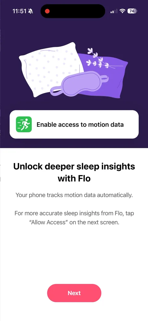 Flo App2Web onboarding screen 5: Permission primer before the system prompt: 