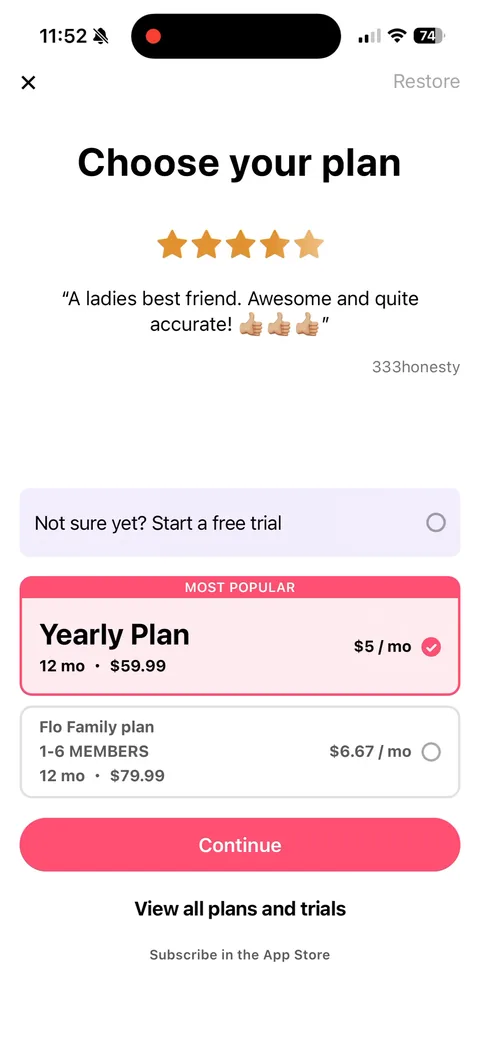Flo App2Web paywall with pricing, onboarding screen 17