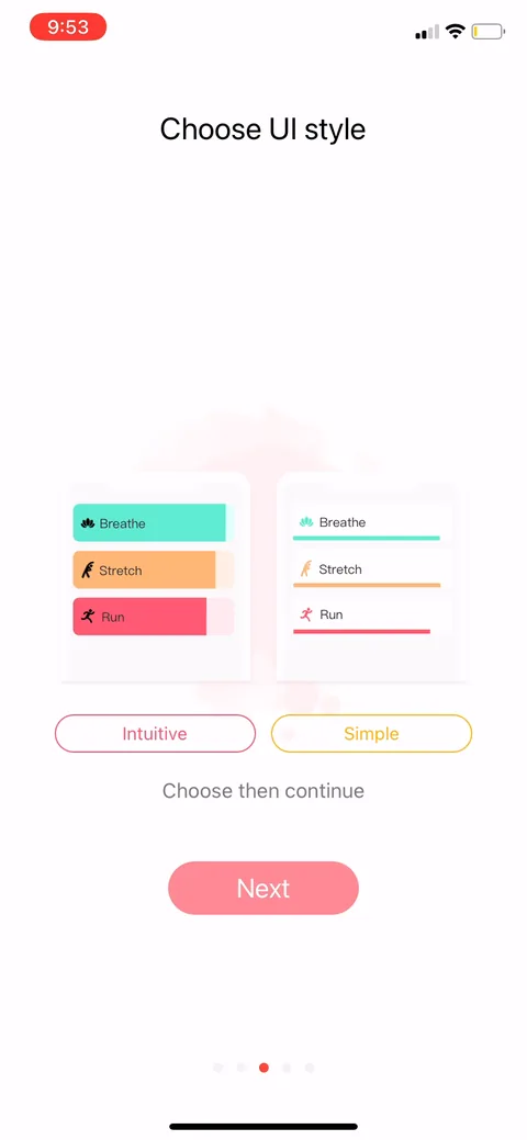 Habit Tracker onboarding screen 3: 'Choose UI style' lets you pick the look before you've done anything