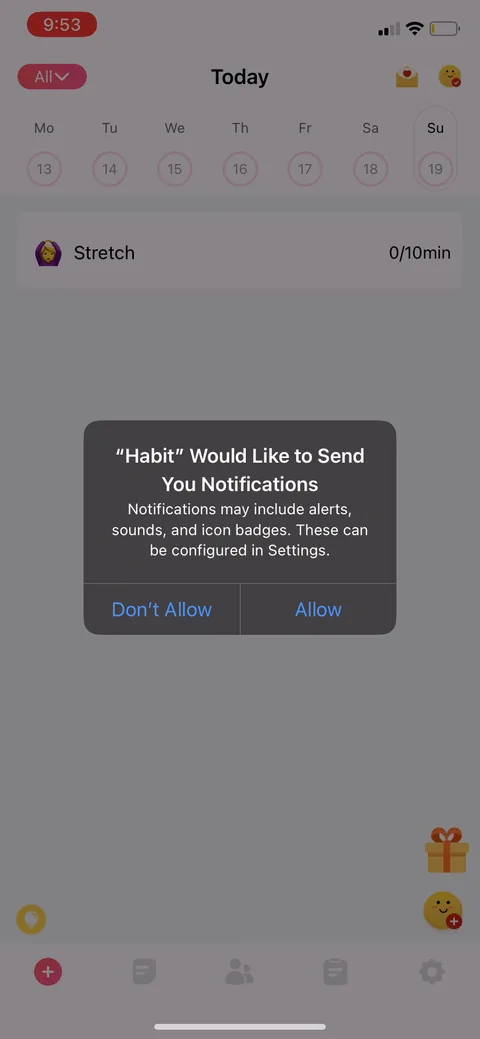 Habit Tracker onboarding screen 11: The iOS notification prompt fires right after you create your first habit, not on launch