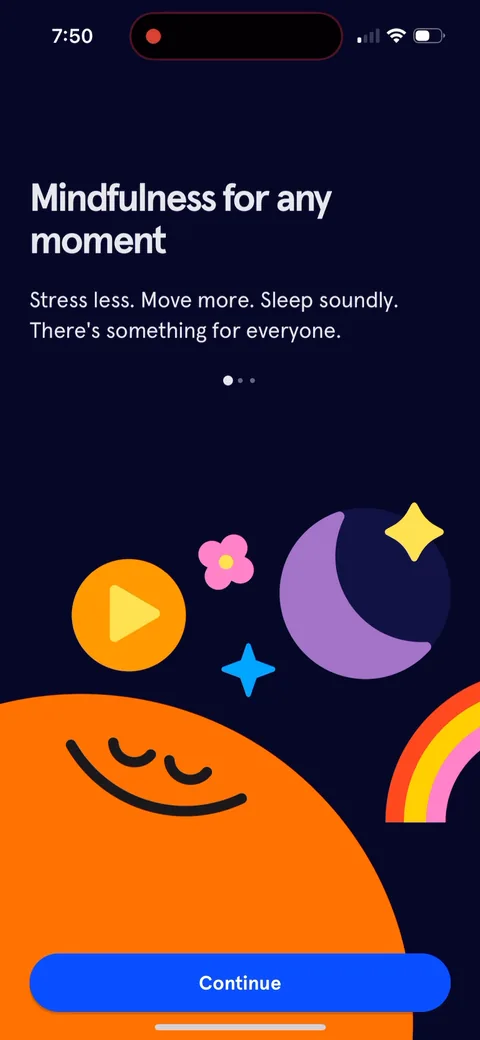 Headspace onboarding screen 15: 'Mindfulness for any moment