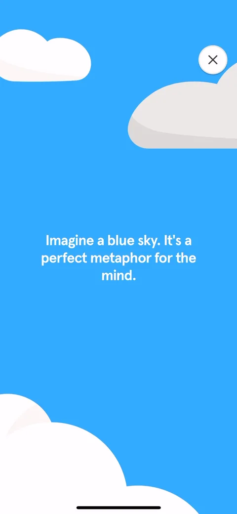 Headspace onboarding screen 26: 'Imagine a blue sky