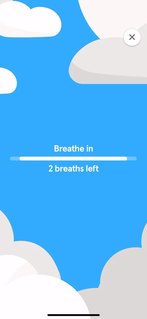 Headspace onboarding screen 33: Guided breathing with a counter, '2 breaths left'