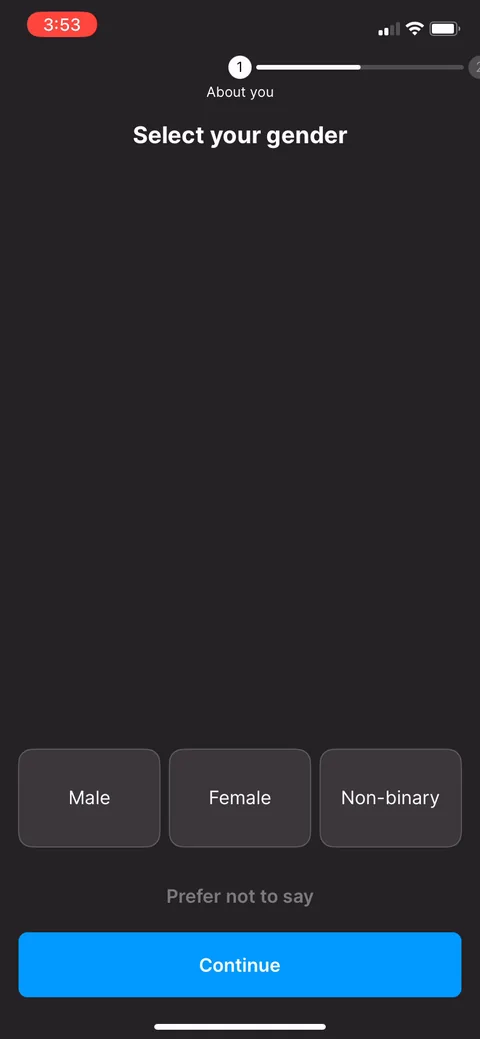 Headway onboarding screen 15: Gender, then age on the next screen