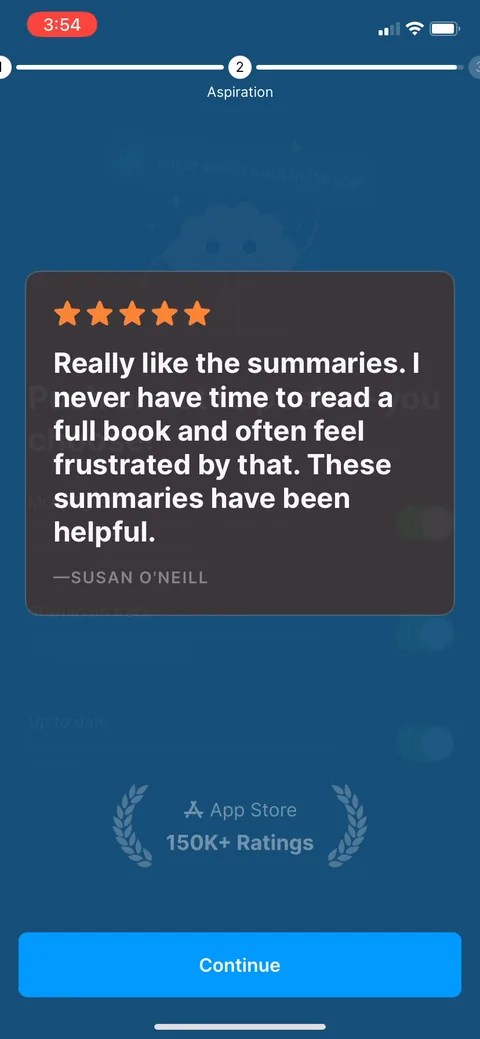 Headway onboarding screen 32: A 5-star testimonial dropped mid-flow: 