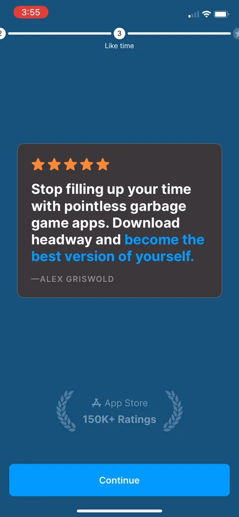 Headway onboarding screen 41: Another 5-star quote, 