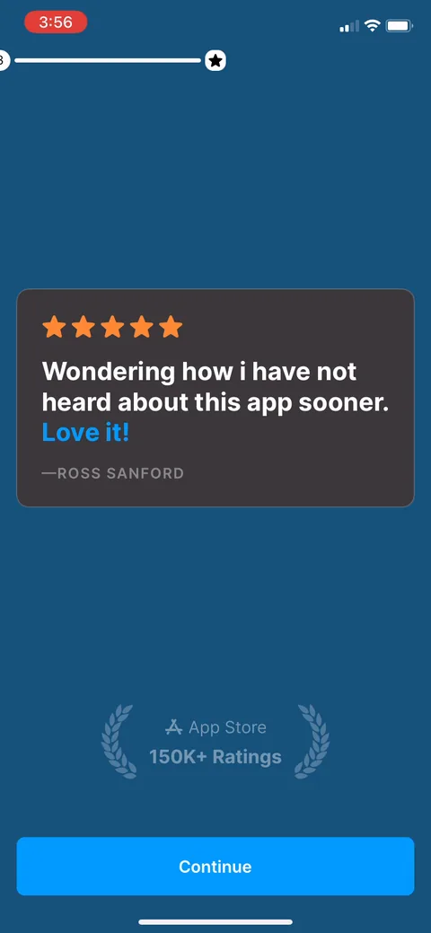 Headway onboarding screen 55: Final testimonial before the wall: 