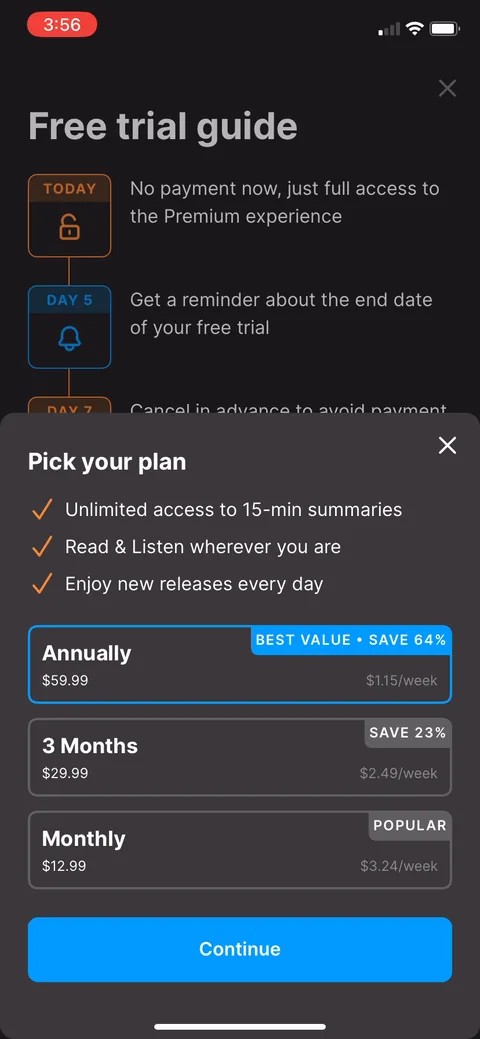 Headway paywall with pricing, onboarding screen 57