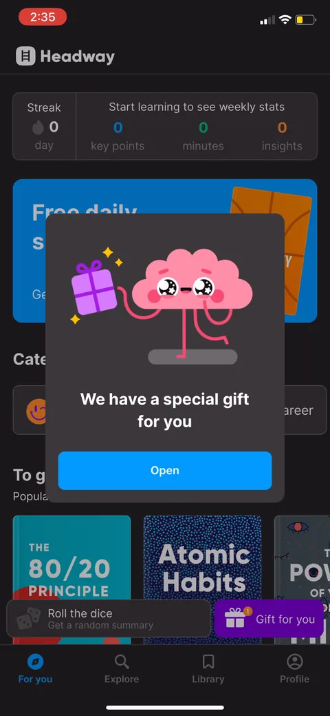 Headway onboarding screen 100