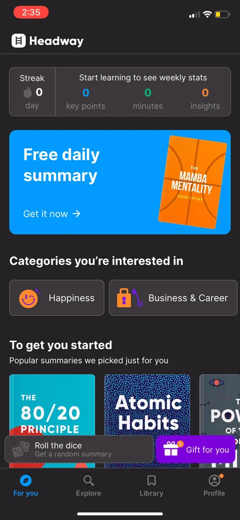 Headway onboarding screen 102