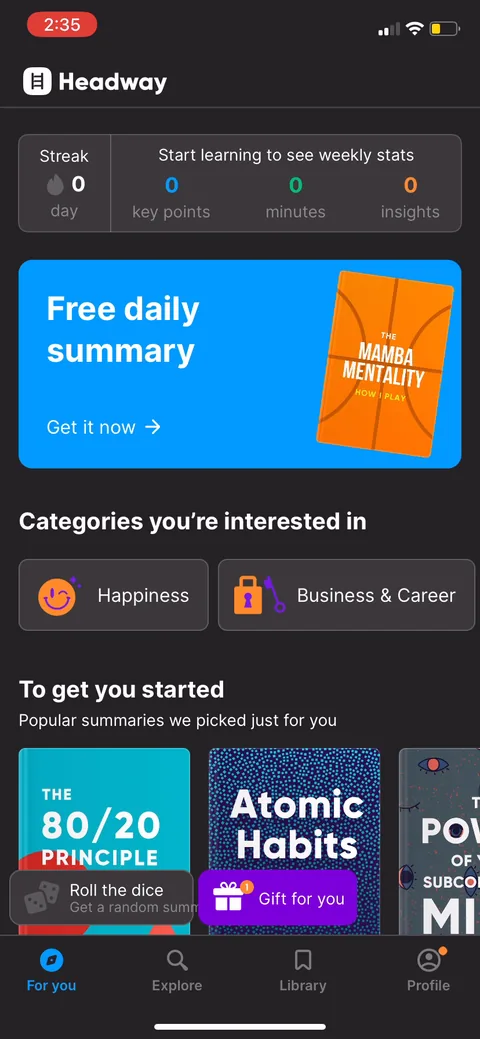 Headway onboarding screen 95