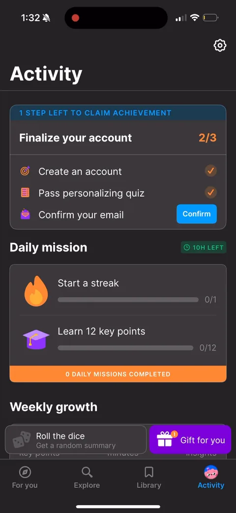 Headway onboarding screen 172