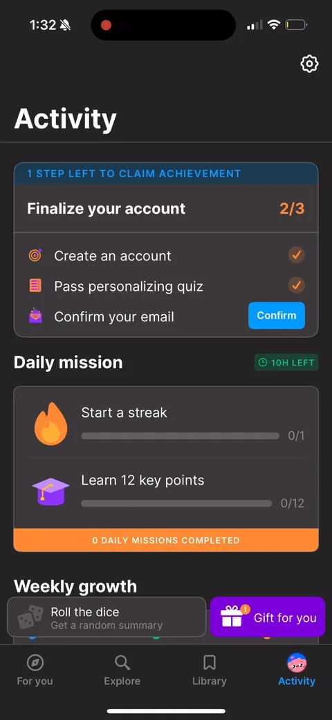 Headway onboarding screen 177