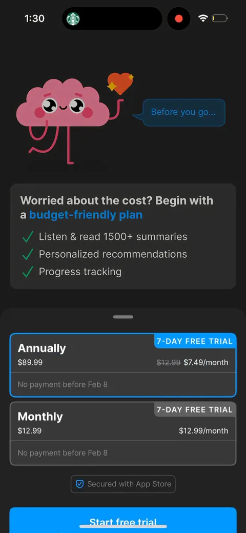 Headway onboarding screen 68
