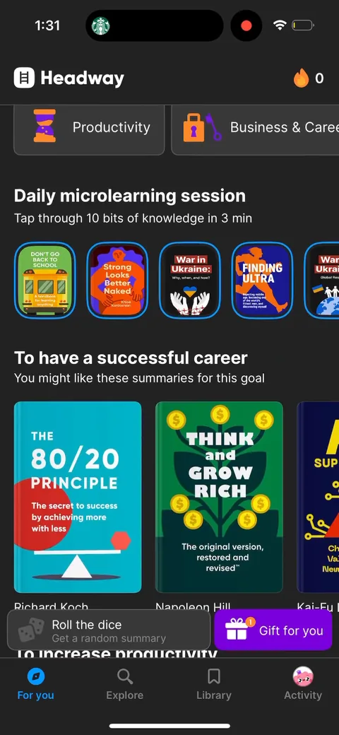 Headway onboarding screen 85