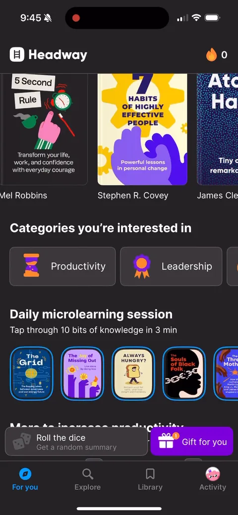 Headway onboarding screen 109