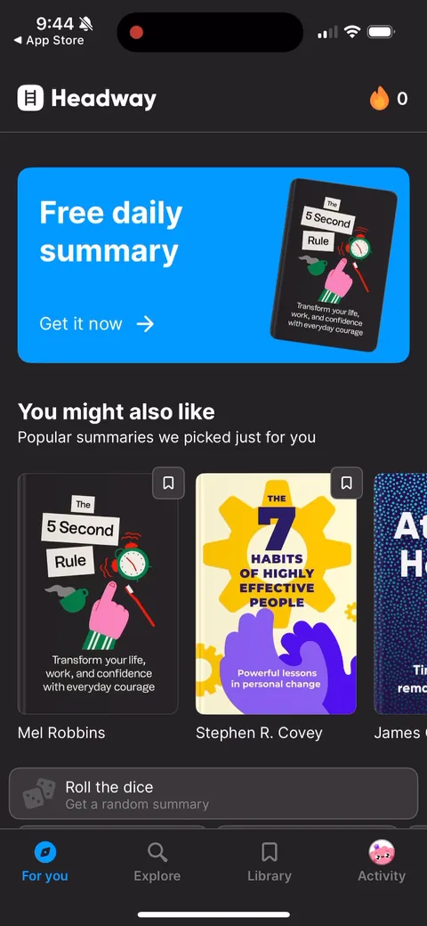 Headway onboarding screen 70