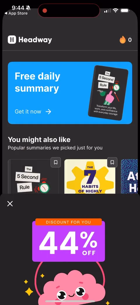 Headway onboarding screen 73