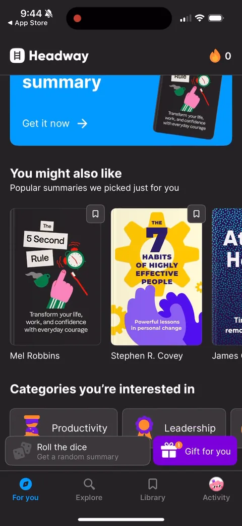Headway onboarding screen 75
