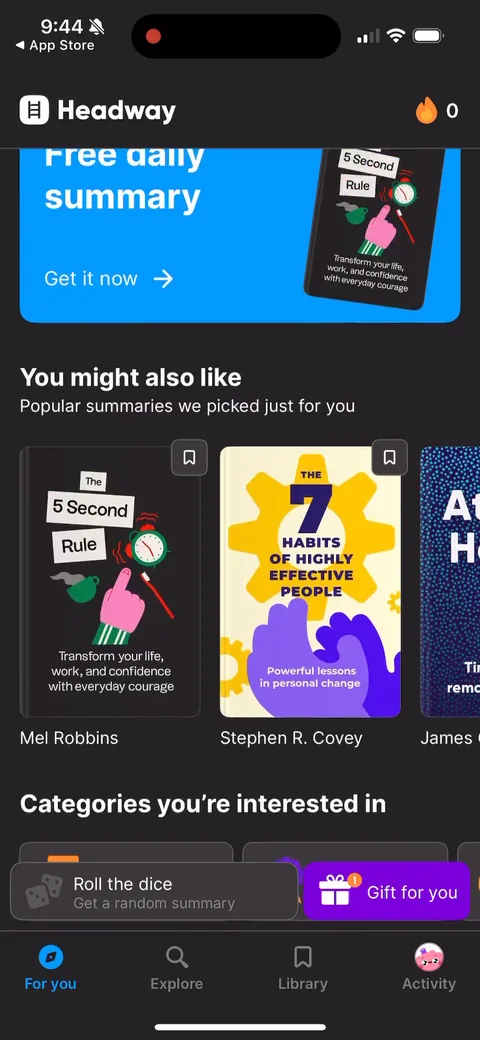 Headway onboarding screen 83