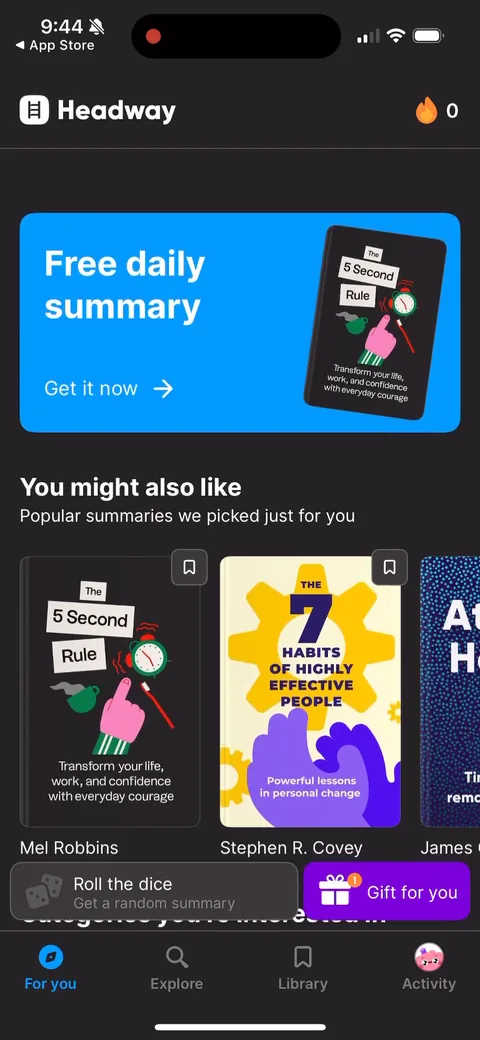 Headway onboarding screen 84