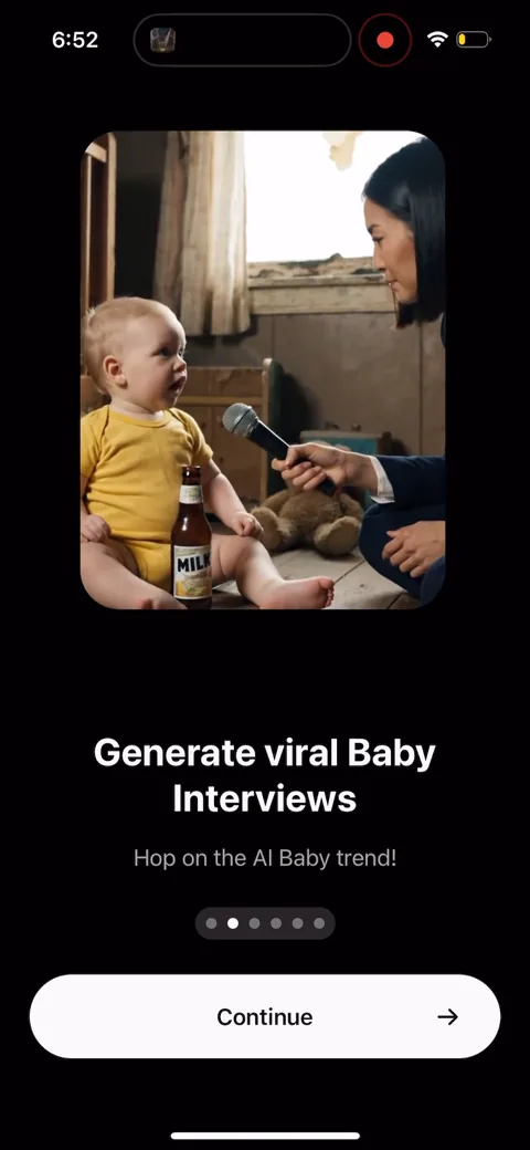 Hubx onboarding screen 3: Each carousel slide is a different viral use case
