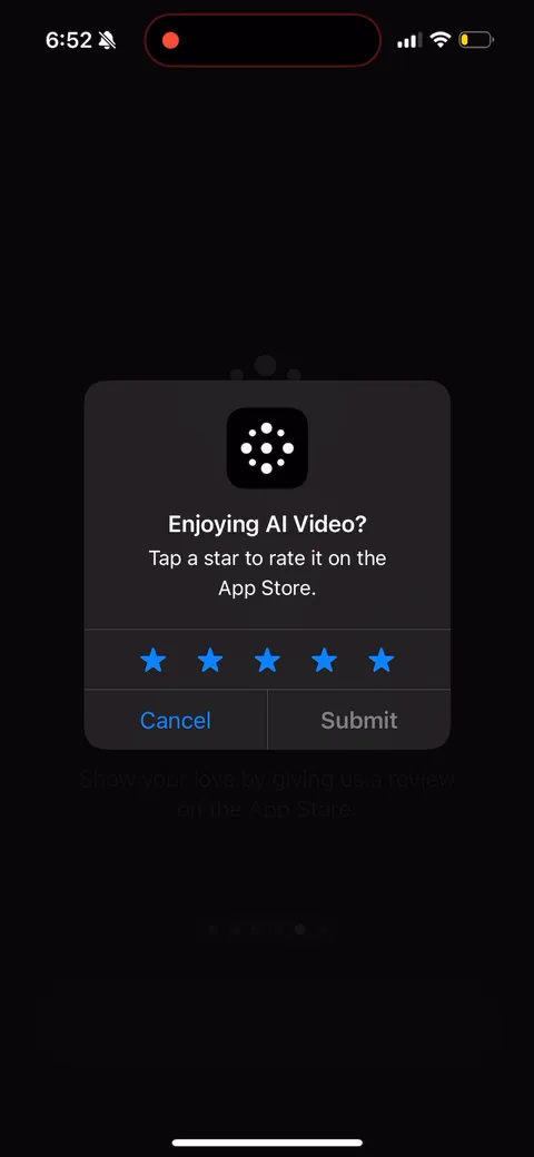 Hubx onboarding screen 10: The native 5-star dialog pre-filled to 5 stars