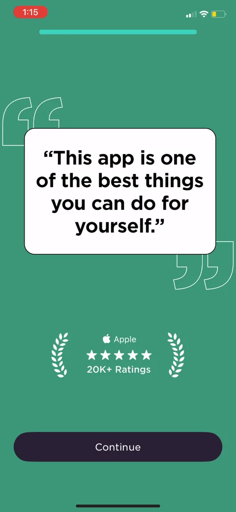 Imprint onboarding screen 36: A 5-star, 20k-ratings screen right before the paywall