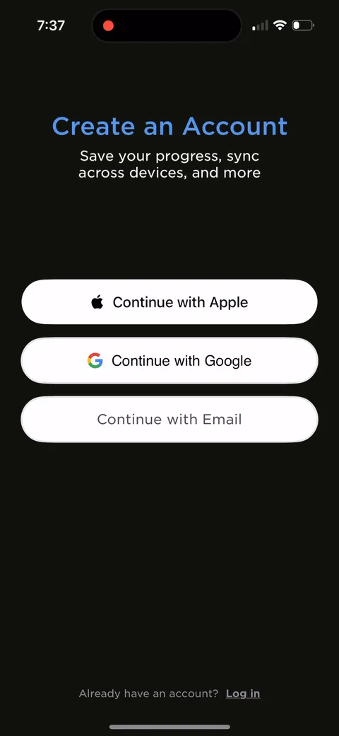 Imprint onboarding screen 46: Account creation comes after the paywall and after you've started the trial, Apple/Google/email