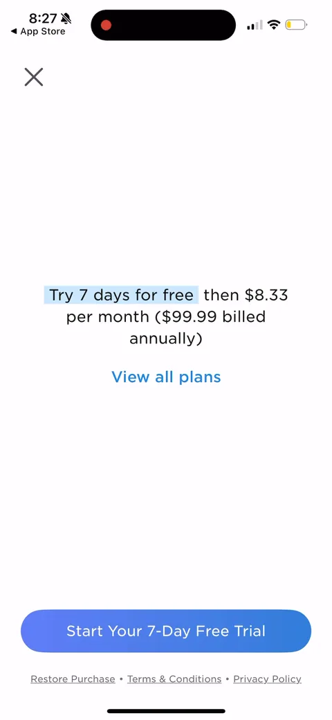 Imprint onboarding screen 23: The paywall, fired post-quiz / pre-value: 
