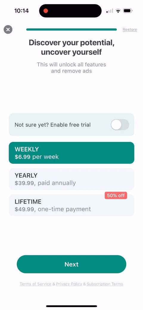 Impulse paywall with pricing, onboarding screen 36