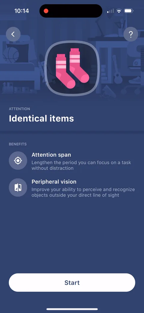 Impulse onboarding screen 40: Each game card names the benefit: 'Attention span', 'Peripheral vision'