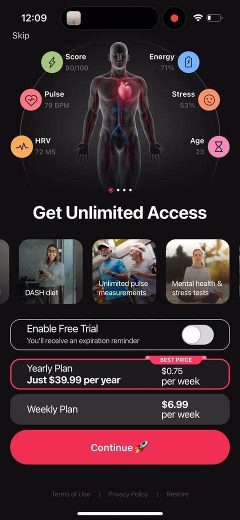 Inpulse paywall with pricing, onboarding screen 15