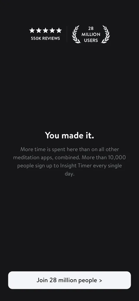 Insight Timer onboarding screen 6: 