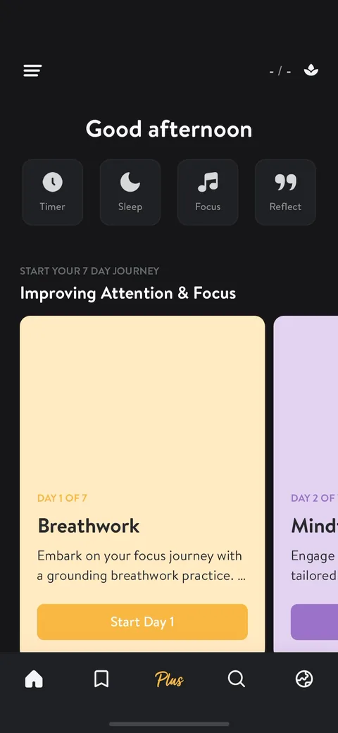 Insight Timer onboarding screen 38: After skipping, home leads with 