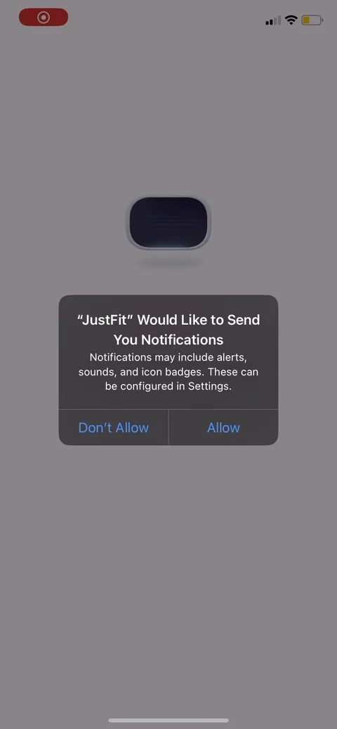 Justfit onboarding screen 2: The notification prompt fires on the very first interaction, before they've shown you anything