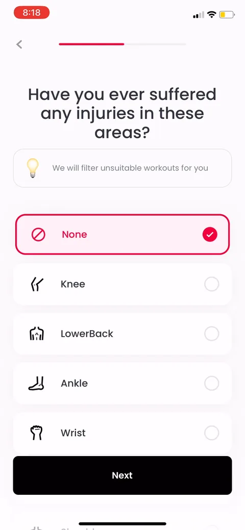 Justfit onboarding screen 22: 