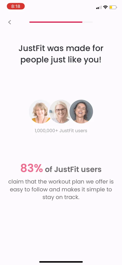 Justfit onboarding screen 37: 