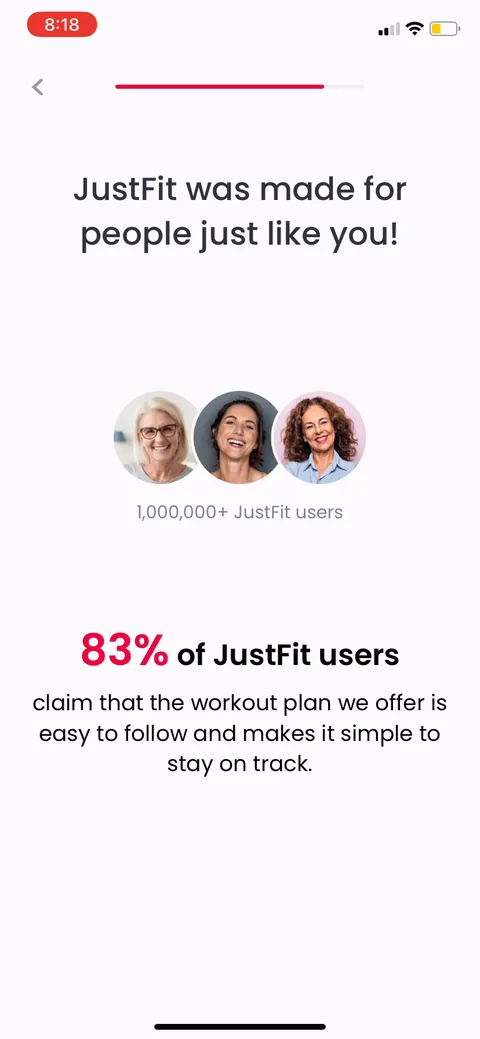 Justfit onboarding screen 38