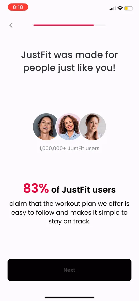 Justfit onboarding screen 39