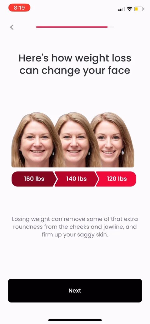 Justfit onboarding screen 43: 