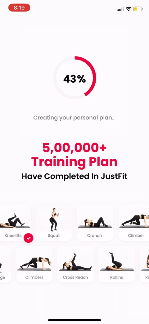 Justfit onboarding screen 49: 