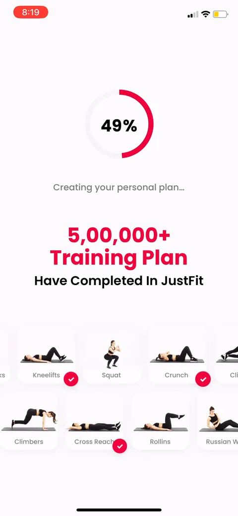 Justfit onboarding screen 50