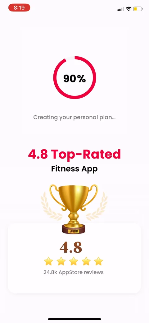 Justfit onboarding screen 52