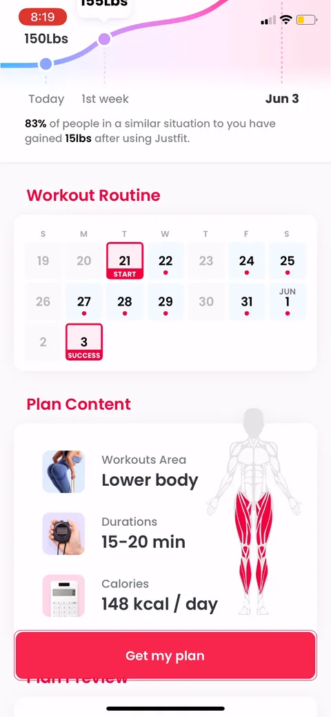 Justfit onboarding screen 58