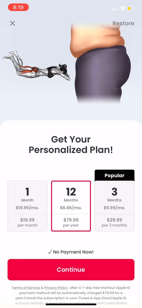Justfit paywall with pricing, onboarding screen 61