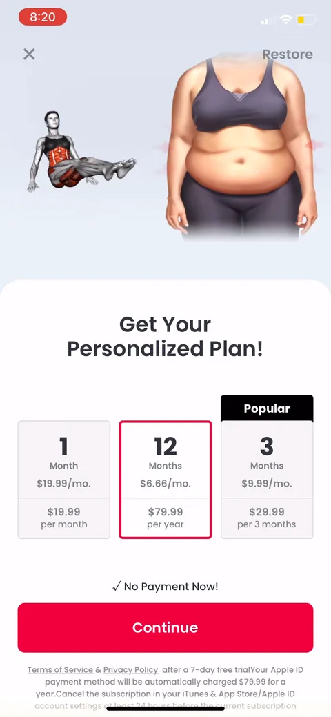 Justfit onboarding screen 63